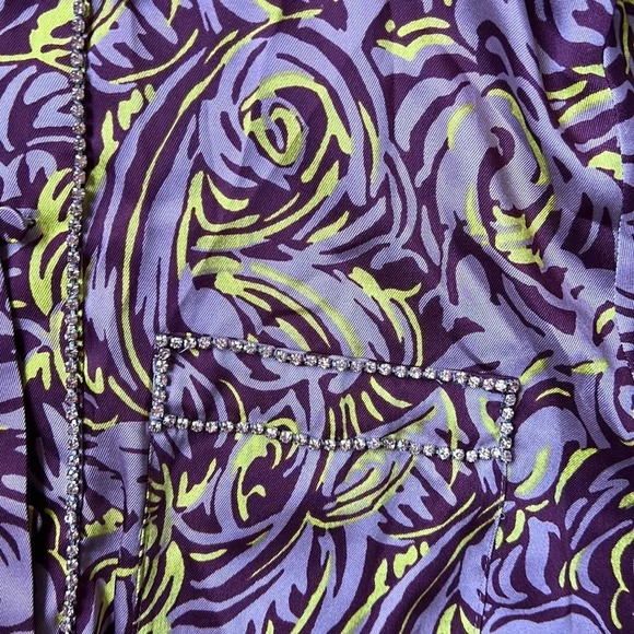 Cinq A Sept Purple Blanche Rhinestone Printed Button Front Top - Picture 13 of 15
